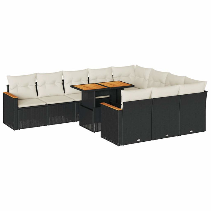 Set canapele grădină cu perne 11 piese, negru, poliratan/acacia - WALTI WALTI