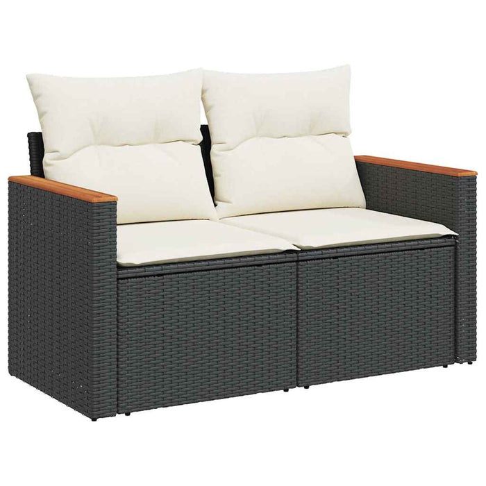 Set canapele grădină cu perne 11 piese, negru, poliratan/acacia - WALTI WALTI