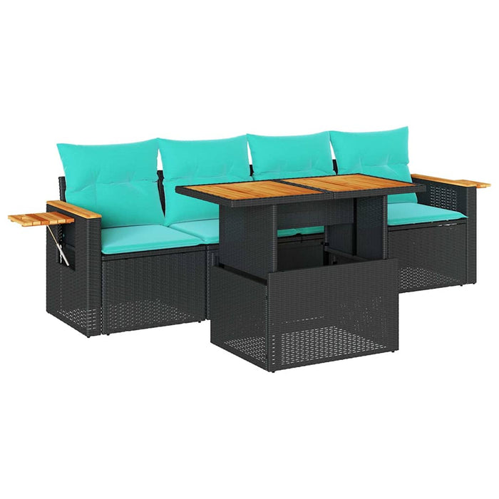 Set mobilier de grădină cu perne, 5 piese, negru, poliratan - WALTI WALTI
