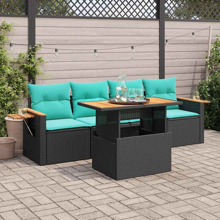 Set mobilier de grădină cu perne, 5 piese, negru, poliratan - WALTI WALTI