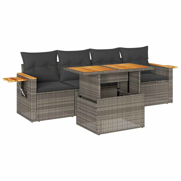 Set canapea de grădină cu perne, 5 piese, poliratan/lemn acacia - WALTI WALTI