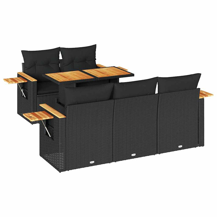 Set mobilier grădină perne 6 piese negru poliratan/lemn acacia - WALTI WALTI