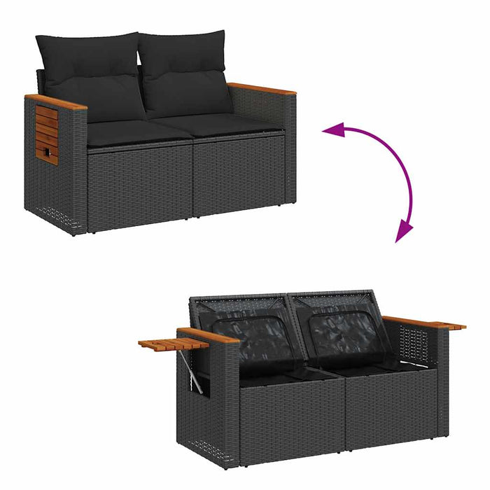 Set mobilier grădină perne 6 piese negru poliratan/lemn acacia - WALTI WALTI