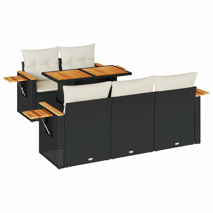 Set mobilier grădină perne 6 piese negru poliratan/lemn acacia - WALTI WALTI