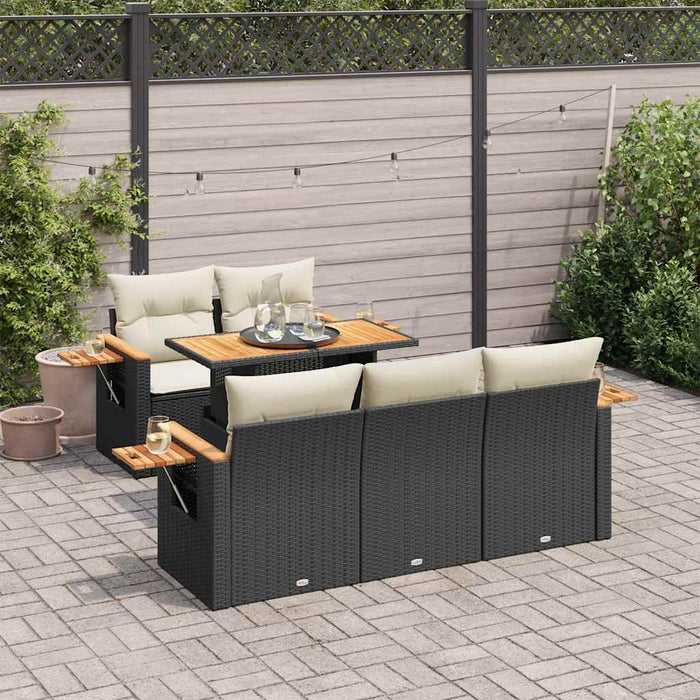 Set mobilier grădină perne 6 piese negru poliratan/lemn acacia - WALTI WALTI