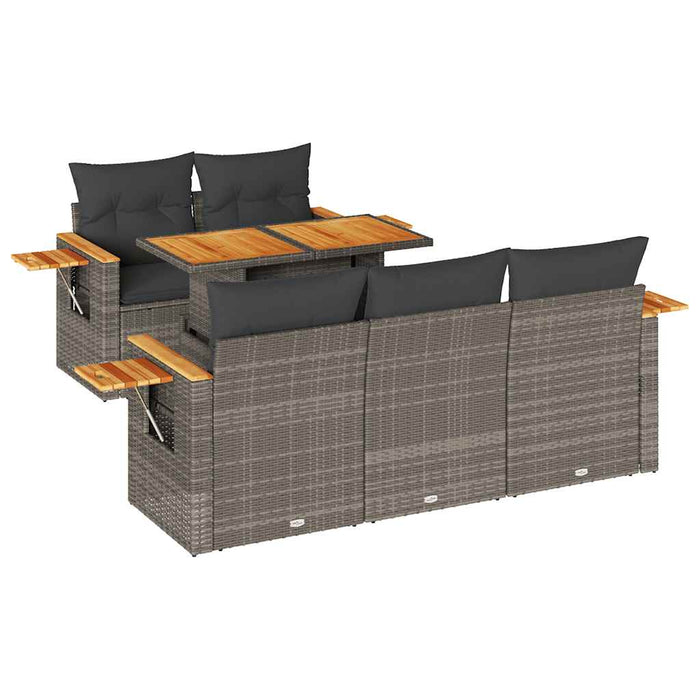 Set mobilier grădină cu perne 6 piese gri poliratan/lemn acacia - WALTI WALTI