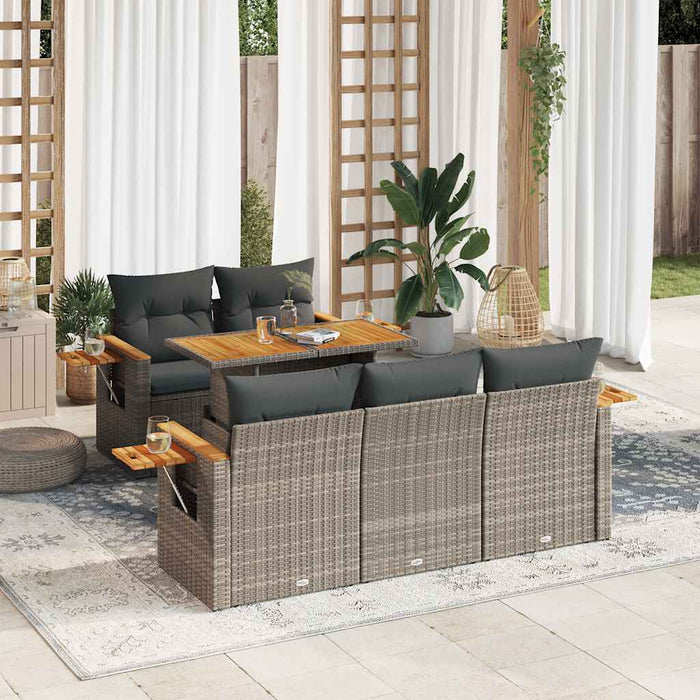 Set mobilier grădină cu perne 6 piese gri poliratan/lemn acacia - WALTI WALTI