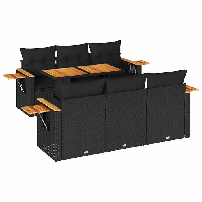 Set canapele grădină perne 7 piese negru, poliratan/lemn acacia - WALTI WALTI