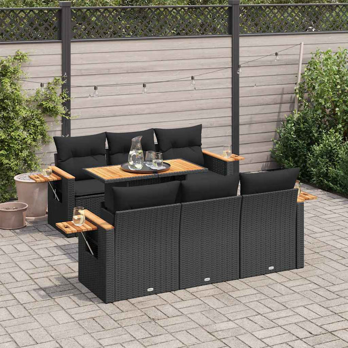 Set canapele grădină perne 7 piese negru, poliratan/lemn acacia - WALTI WALTI