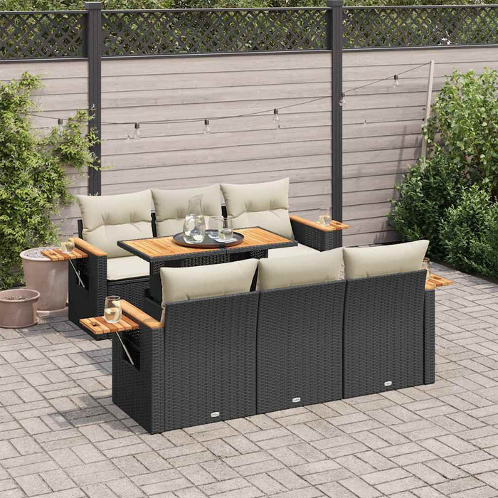 Set canapele grădină perne 7 piese negru, poliratan/lemn acacia - WALTI WALTI