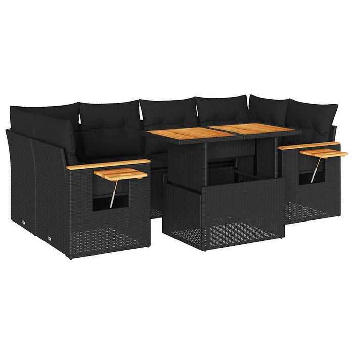 Set canapele grădină perne 7 piese negru, poliratan/lemn acacia - WALTI WALTI