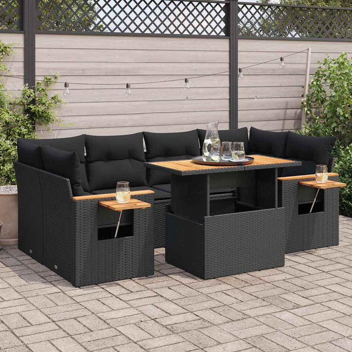 Set canapele grădină perne 7 piese negru, poliratan/lemn acacia - WALTI WALTI