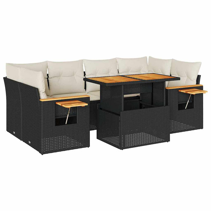 Set canapele grădină perne 7 piese negru, poliratan/lemn acacia - WALTI WALTI