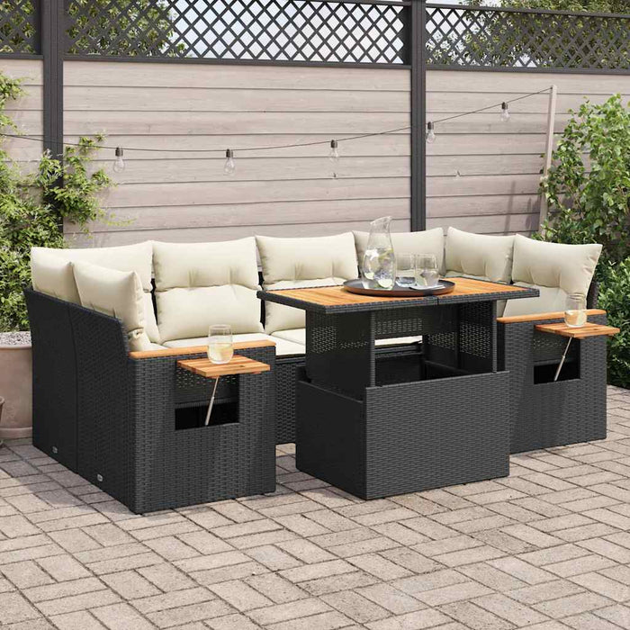 Set canapele grădină perne 7 piese negru, poliratan/lemn acacia - WALTI WALTI