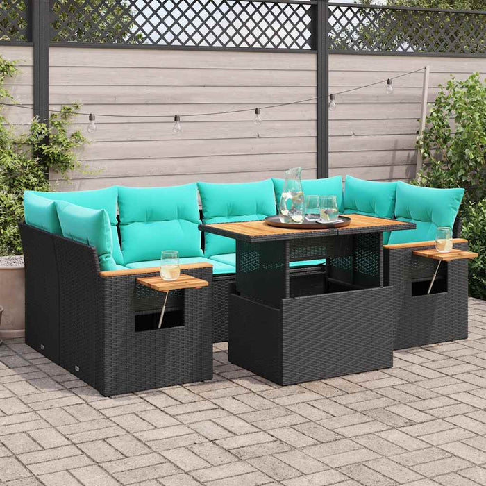 Set canapele de grădină cu perne, 7 piese, negru, poliratan - WALTI WALTI