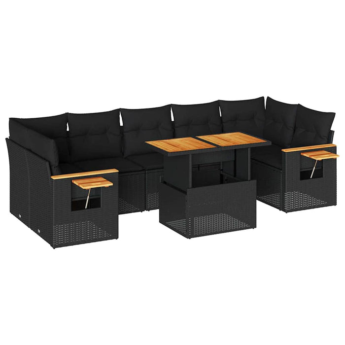 Set mobilier grădină perne 8 piese negru, poliratan/lemn acacia - WALTI WALTI