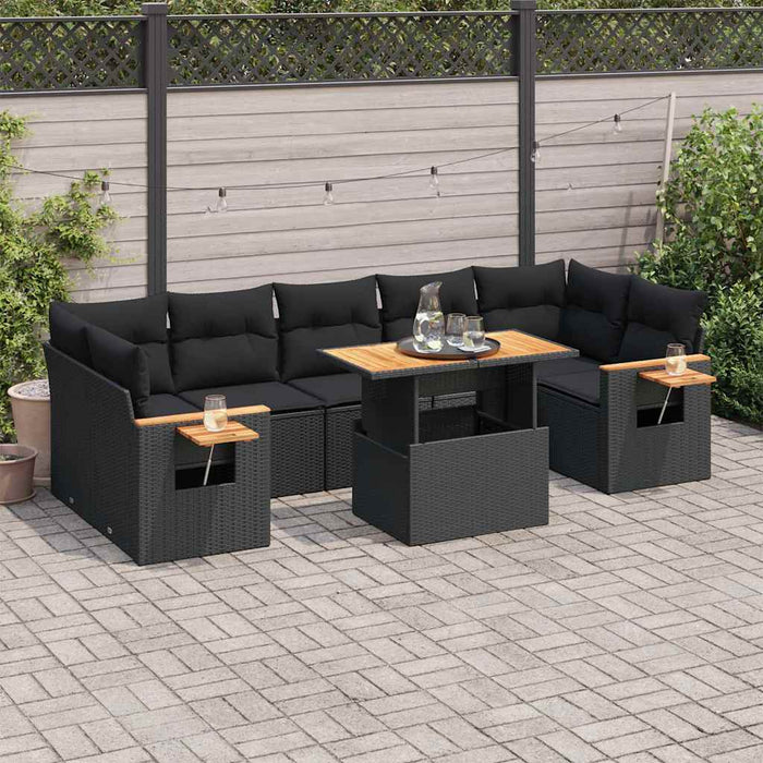 Set mobilier grădină perne 8 piese negru, poliratan/lemn acacia - WALTI WALTI