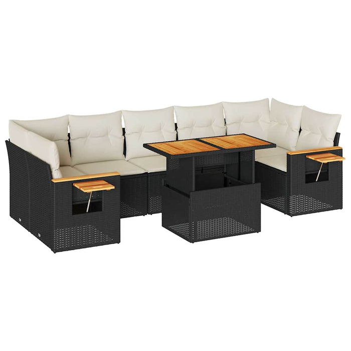 Set mobilier grădină perne 8 piese negru, poliratan/lemn acacia - WALTI WALTI