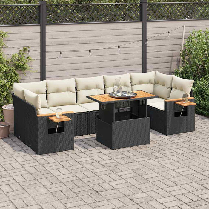 Set mobilier grădină perne 8 piese negru, poliratan/lemn acacia - WALTI WALTI