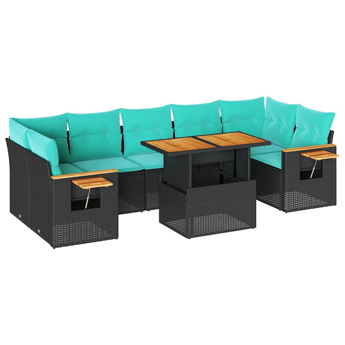 Set mobilier de grădină cu perne, 8 piese, negru, poliratan - WALTI WALTI