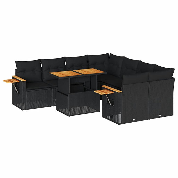 Set mobilier grădină perne 9 piese negru poliratan/lemn acacia - WALTI WALTI