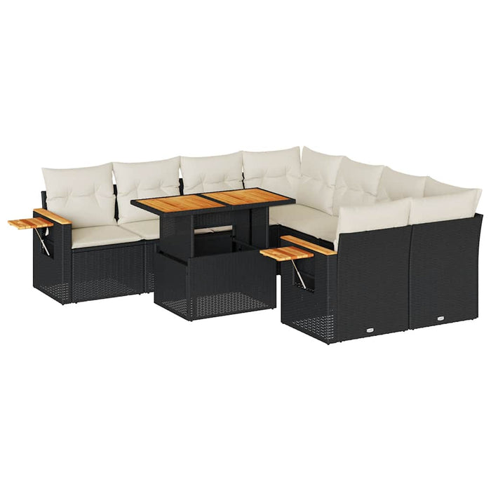 Set mobilier grădină perne 9 piese negru poliratan/lemn acacia - WALTI WALTI