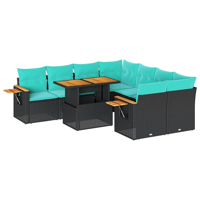 Set mobilier de grădină cu perne, 9 piese, negru, poliratan - WALTI WALTI