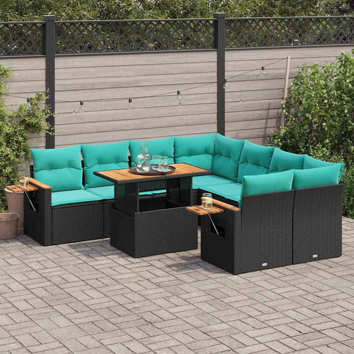 Set mobilier de grădină cu perne, 9 piese, negru, poliratan - WALTI WALTI