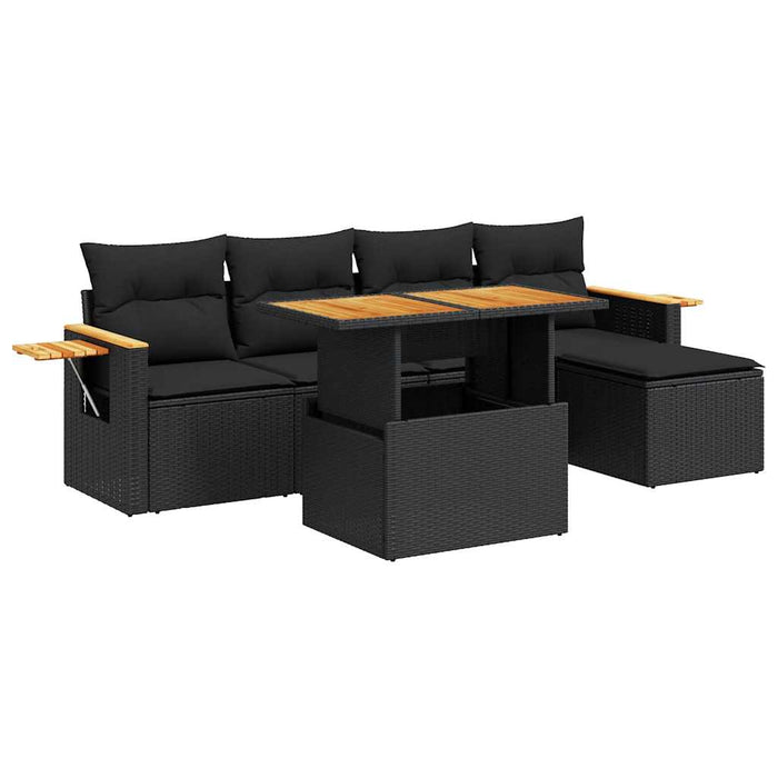 Set mobilier grădină perne 6 piese negru poliratan/lemn acacia - WALTI WALTI