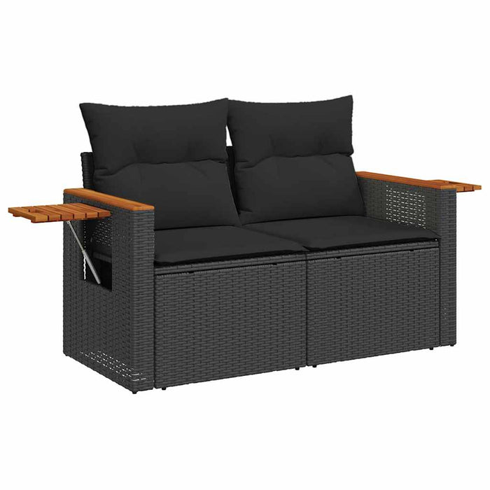 Set mobilier grădină perne 6 piese negru poliratan/lemn acacia - WALTI WALTI