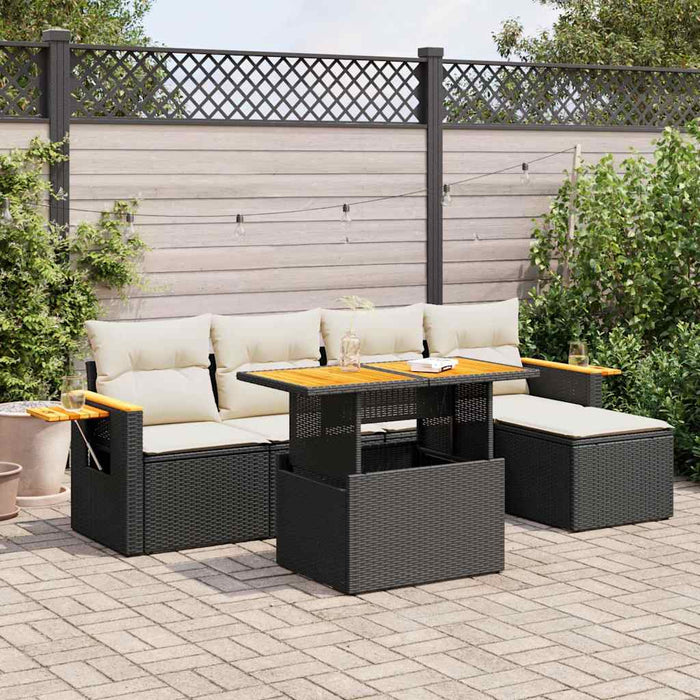 Set mobilier grădină perne 6 piese negru poliratan/lemn acacia - WALTI WALTI