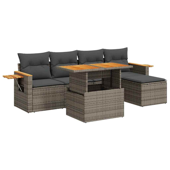 Set mobilier grădină cu perne 6 piese gri poliratan/lemn acacia - WALTI WALTI