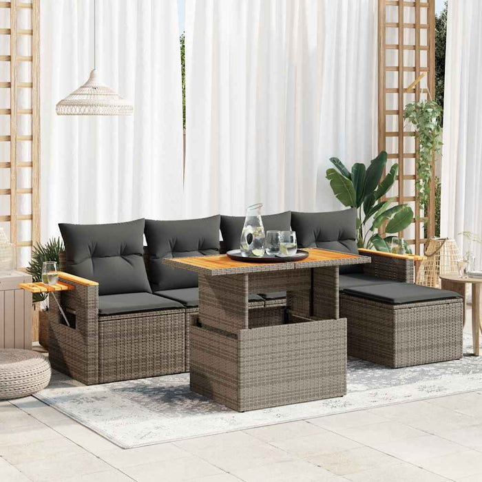 Set mobilier grădină cu perne 6 piese gri poliratan/lemn acacia - WALTI WALTI
