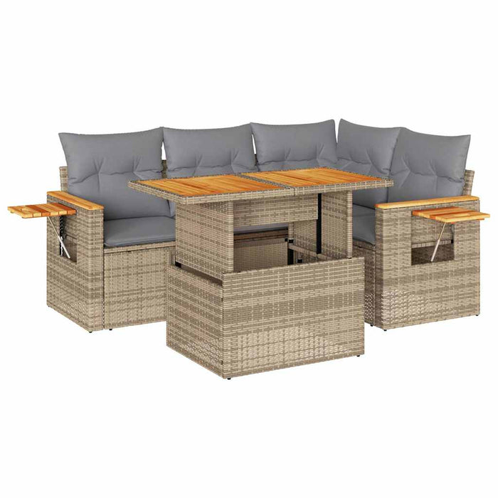 Set canapele de grădină cu perne 5 piese bej poliratan/acacia - WALTI WALTI