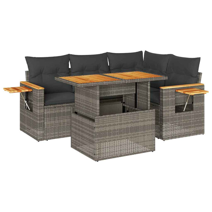 Set canapea de grădină cu perne, 5 piese, poliratan/lemn acacia - WALTI WALTI