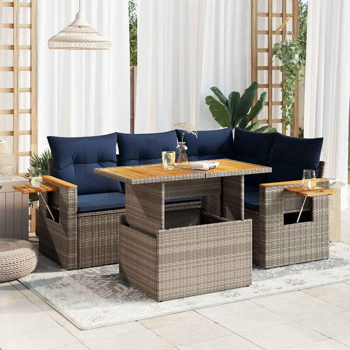 Set canapea de grădină cu perne, 5 piese, poliratan/lemn acacia - WALTI WALTI