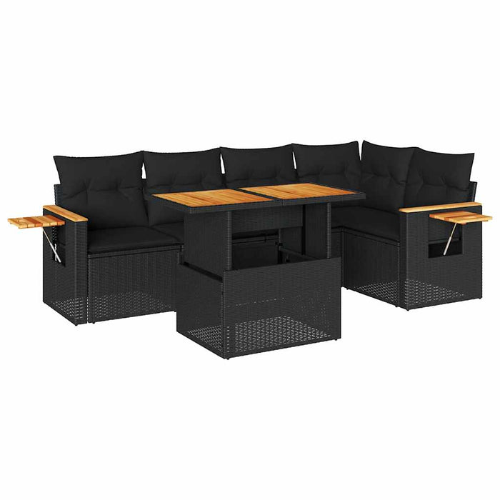 Set mobilier grădină perne 6 piese negru poliratan/lemn acacia - WALTI WALTI