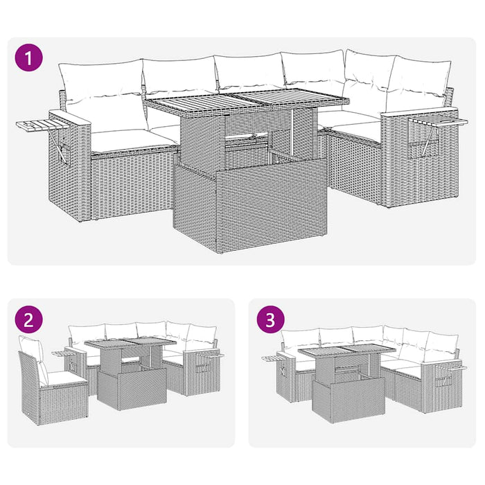 Set mobilier grădină perne 6 piese negru poliratan/lemn acacia - WALTI WALTI