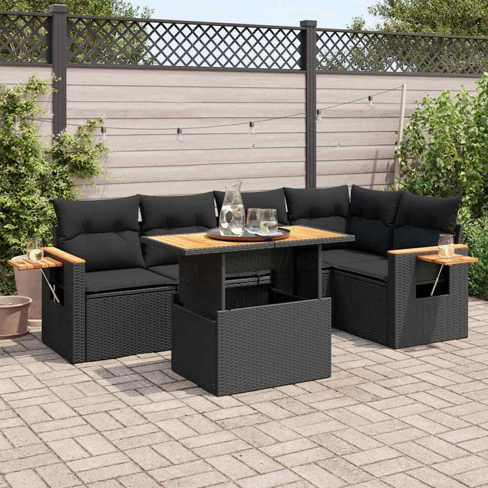Set mobilier grădină perne 6 piese negru poliratan/lemn acacia - WALTI WALTI