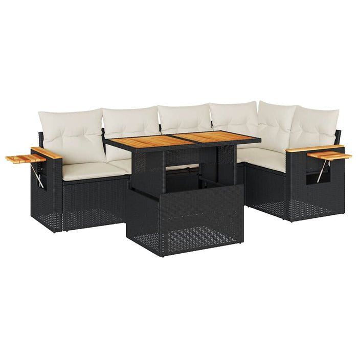 Set mobilier grădină perne 6 piese negru poliratan/lemn acacia - WALTI WALTI