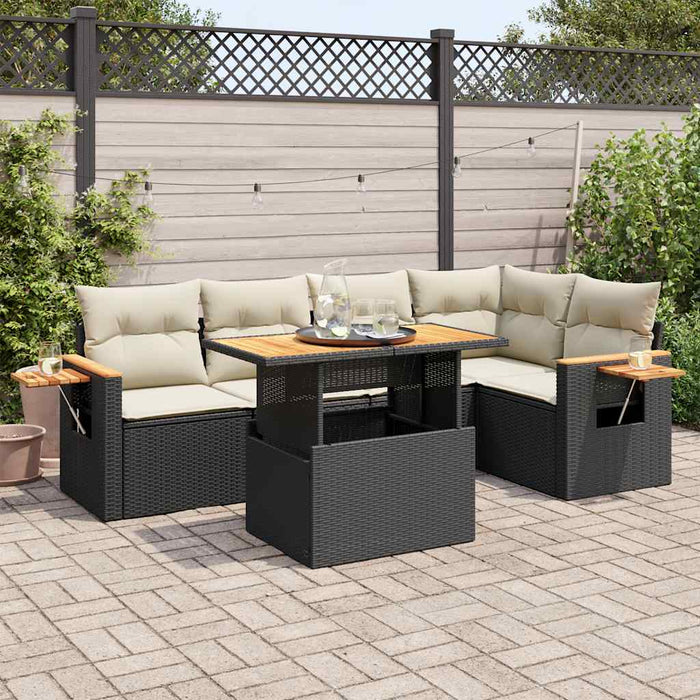 Set mobilier grădină perne 6 piese negru poliratan/lemn acacia - WALTI WALTI