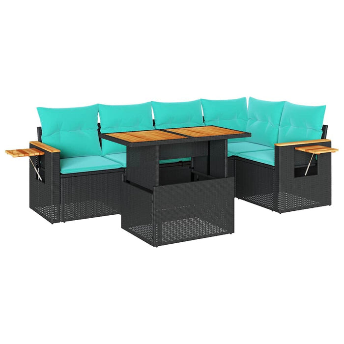 Set mobilier grădină perne 6 piese negru poliratan/lemn acacia - WALTI WALTI