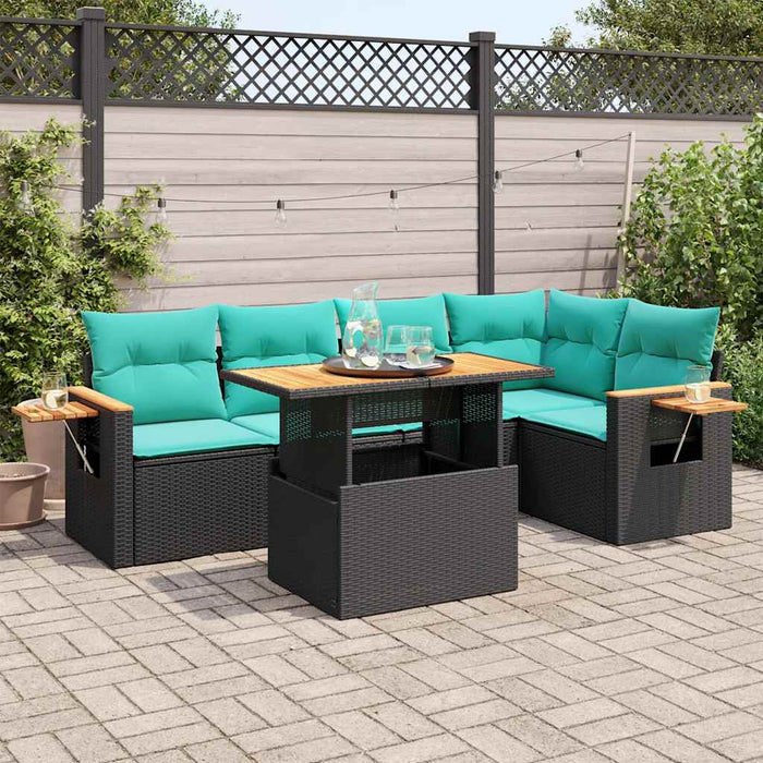 Set mobilier grădină perne 6 piese negru poliratan/lemn acacia - WALTI WALTI