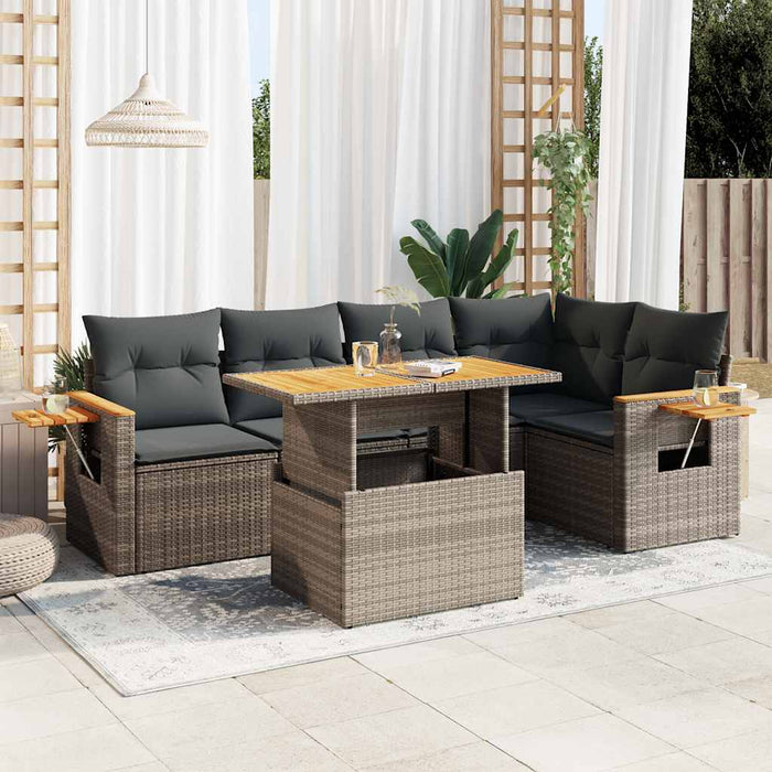 Set mobilier grădină cu perne 6 piese gri poliratan/lemn acacia - WALTI WALTI
