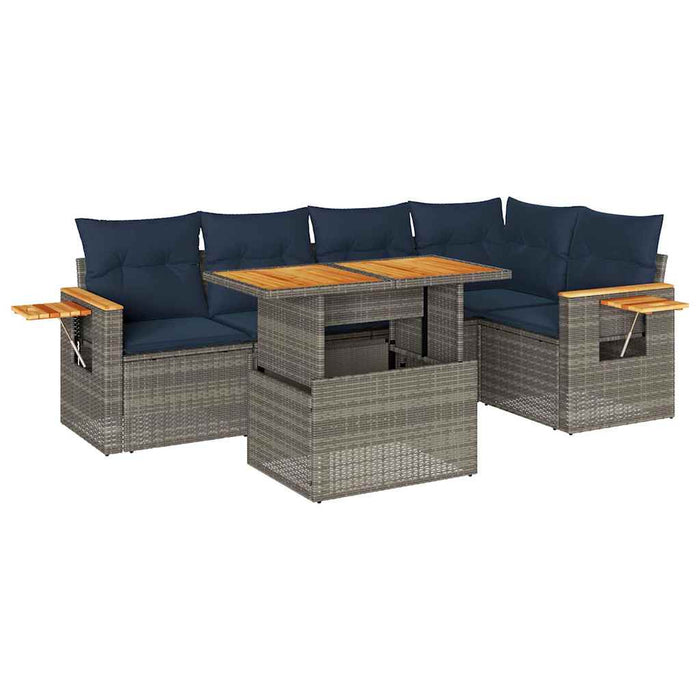 Set mobilier grădină cu perne 6 piese gri poliratan/lemn acacia - WALTI WALTI