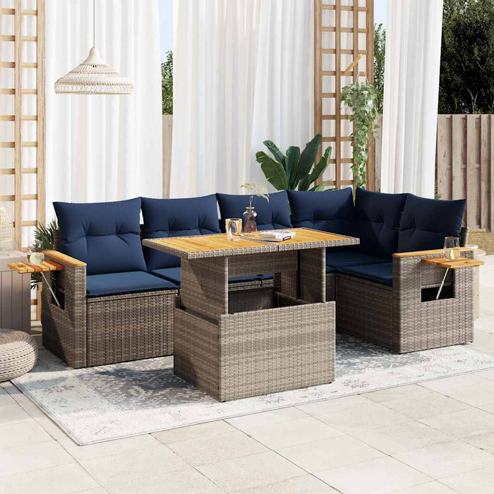 Set mobilier grădină cu perne 6 piese gri poliratan/lemn acacia - WALTI WALTI