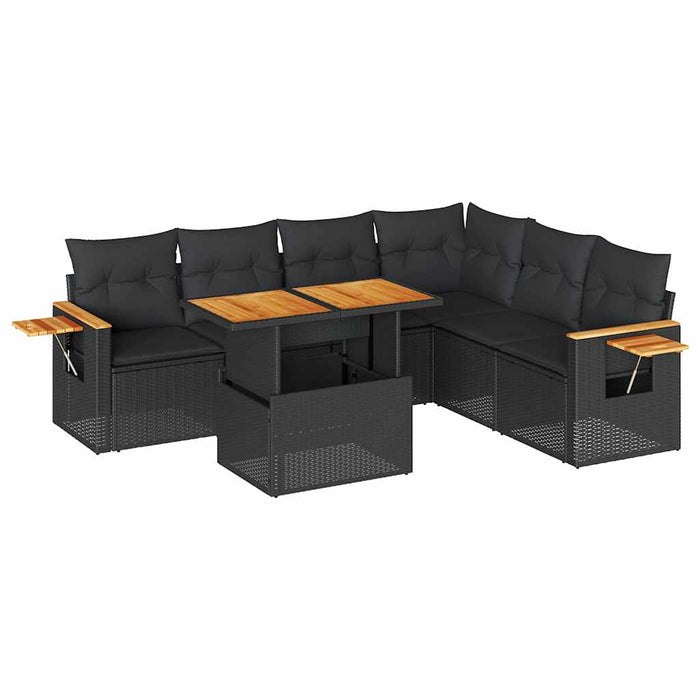 Set canapele grădină perne 7 piese negru, poliratan/lemn acacia - WALTI WALTI