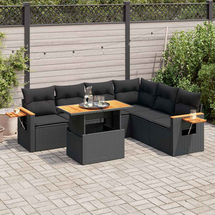 Set canapele grădină perne 7 piese negru, poliratan/lemn acacia - WALTI WALTI