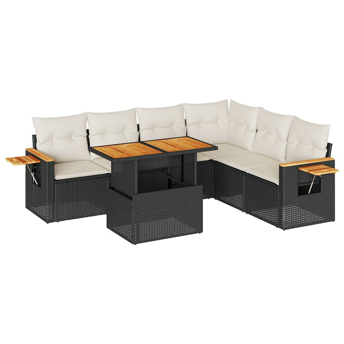 Set canapele grădină perne 7 piese negru, poliratan/lemn acacia - WALTI WALTI