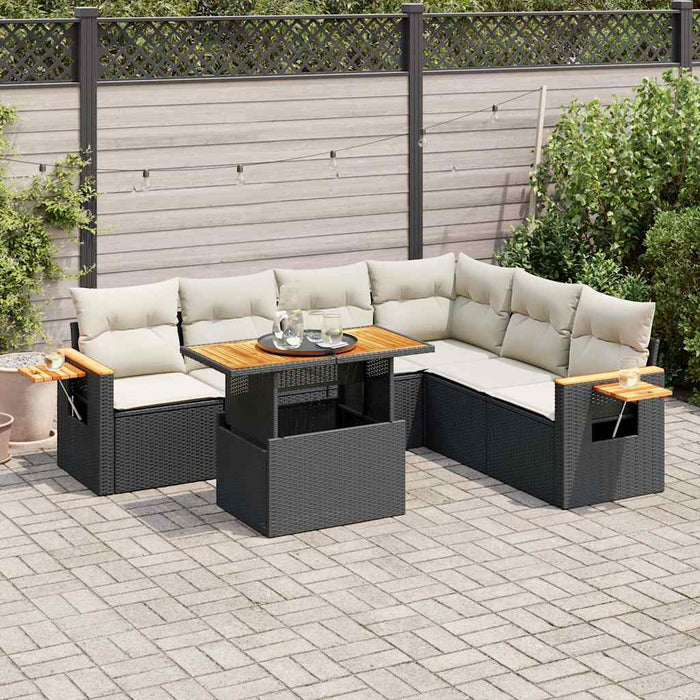 Set canapele grădină perne 7 piese negru, poliratan/lemn acacia - WALTI WALTI